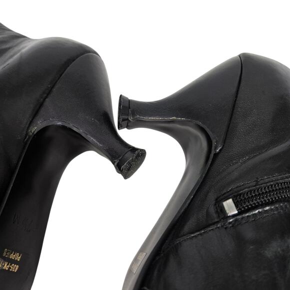 Vintage Poppies Leather Granny Boots Black Ankle Booties Pointy Kitten Heel 7.5 - Picture 11 of 16